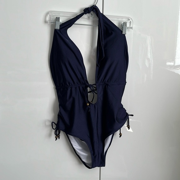 CUPSHE Navy Blue Halter One Piece Swimsuit, Size L - Picture 1 of 15